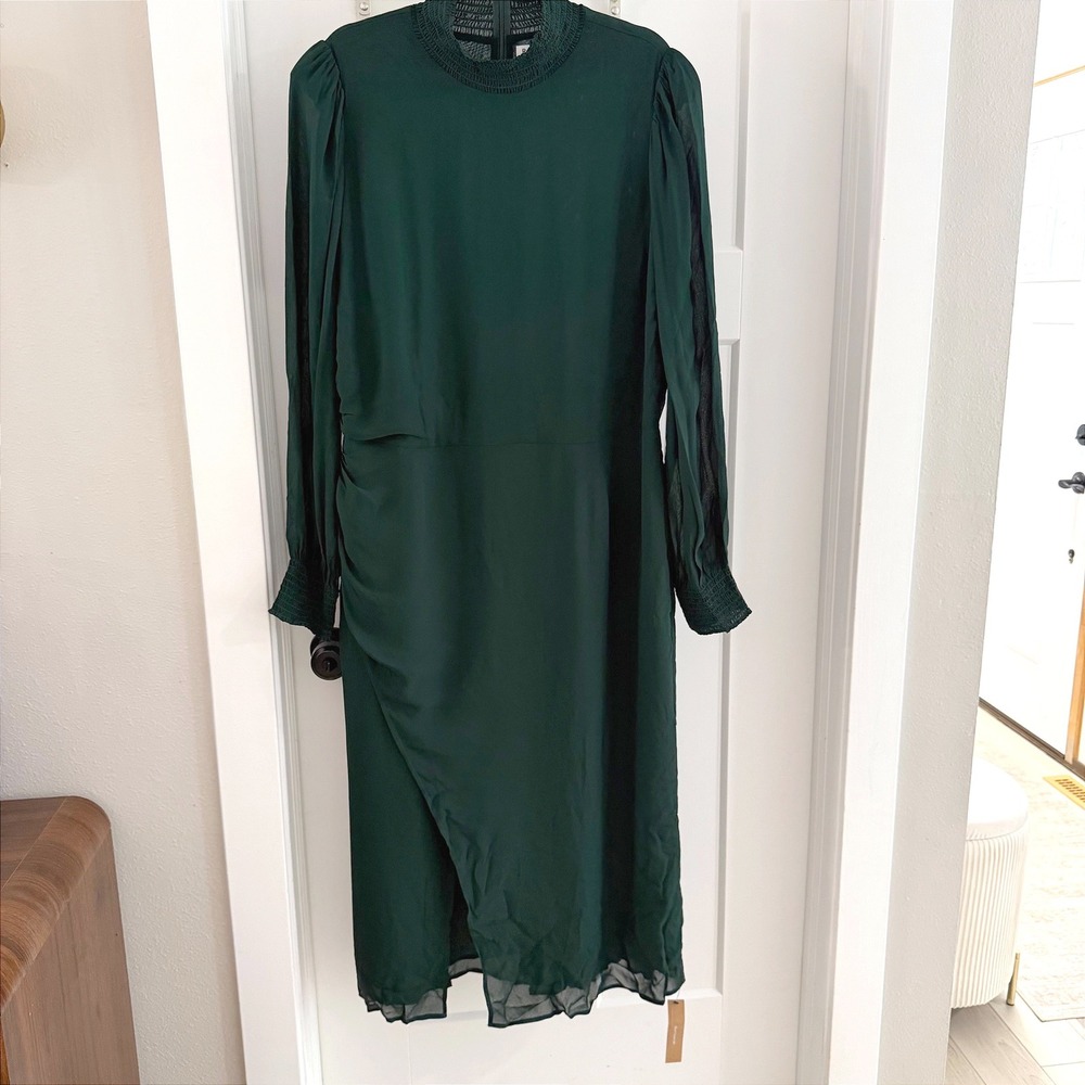 Reformation Aude High Neck Midi Dress Forest Green Sleeve Womens 18 NWT Classy